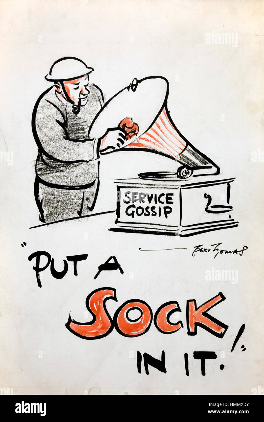 BERT THOMAS (1883-1966), caricaturiste gallois. L'une de ses affiches humoristiques WW2. Banque D'Images