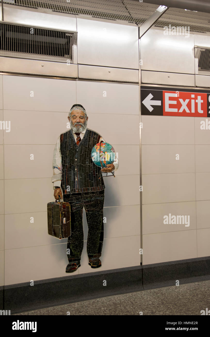 Une belle mosaïque d'un homme juif religieux à la 72e rue sur la 2e Avenue, métro sur l'Upper East Side de Manhattan, New York City. Banque D'Images