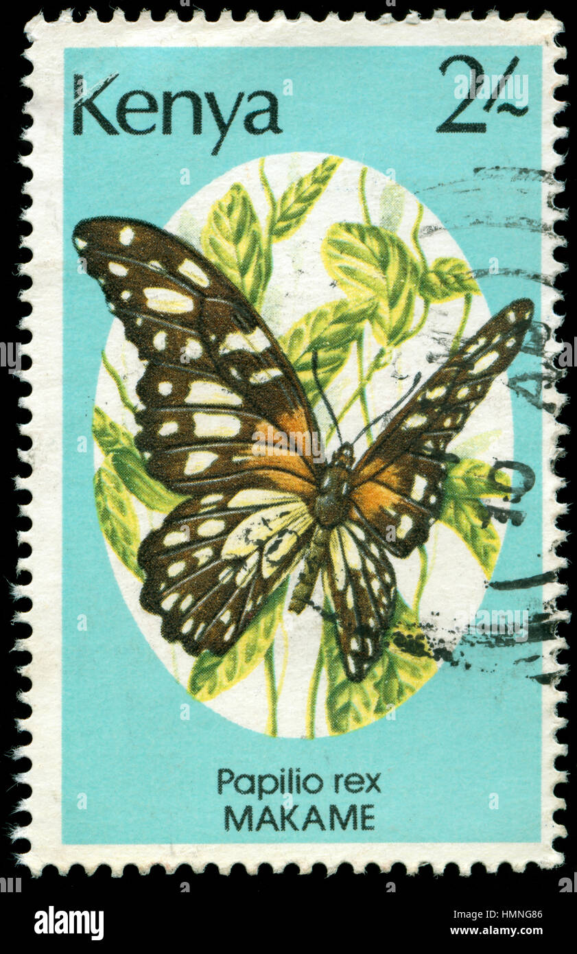 Timbre ancien du Kenya, papillon Banque D'Images
