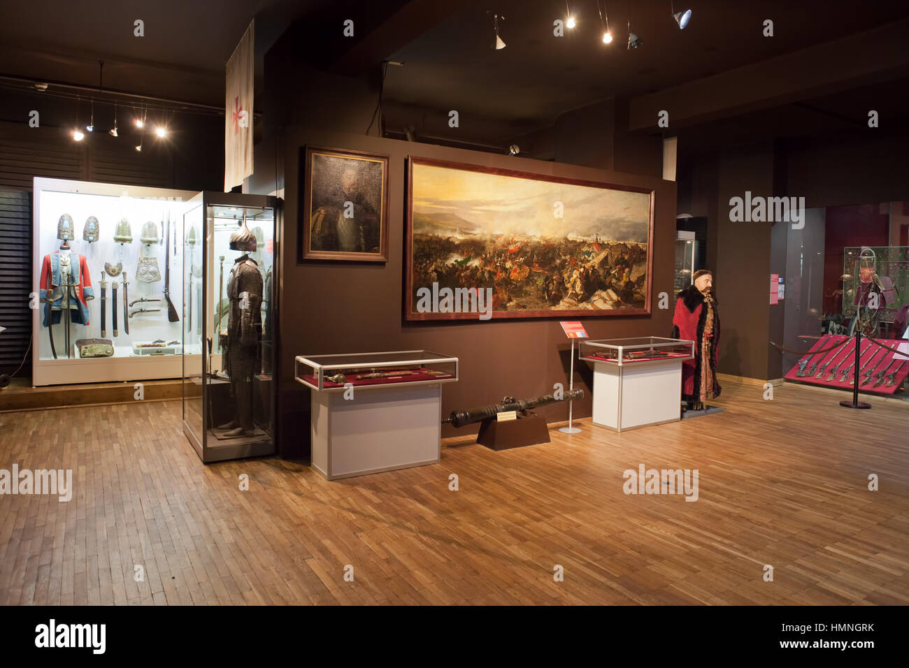 Musée de l'Armée polonaise de l'intérieur, Sobieski Hall avec La Bataille de peinture de Vienne à Varsovie, Pologne Banque D'Images