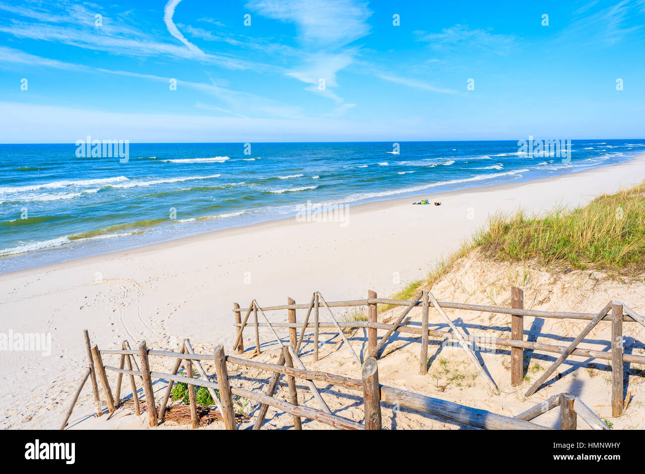 Entrée de la plage de sable de Bialogora, mer Baltique, Pologne Banque D'Images