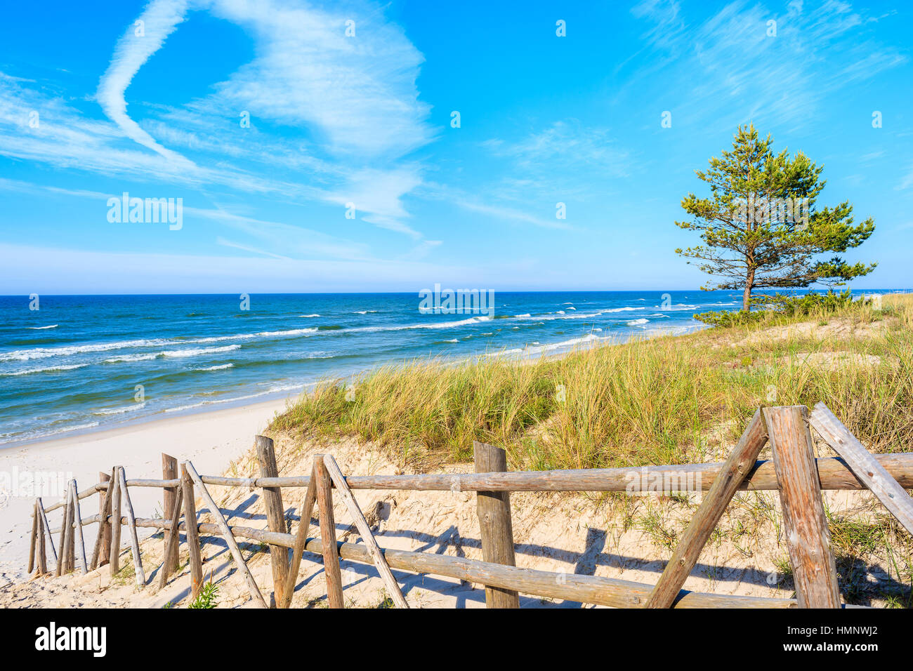 Entrée de la plage de sable de Bialogora, mer Baltique, Pologne Banque D'Images