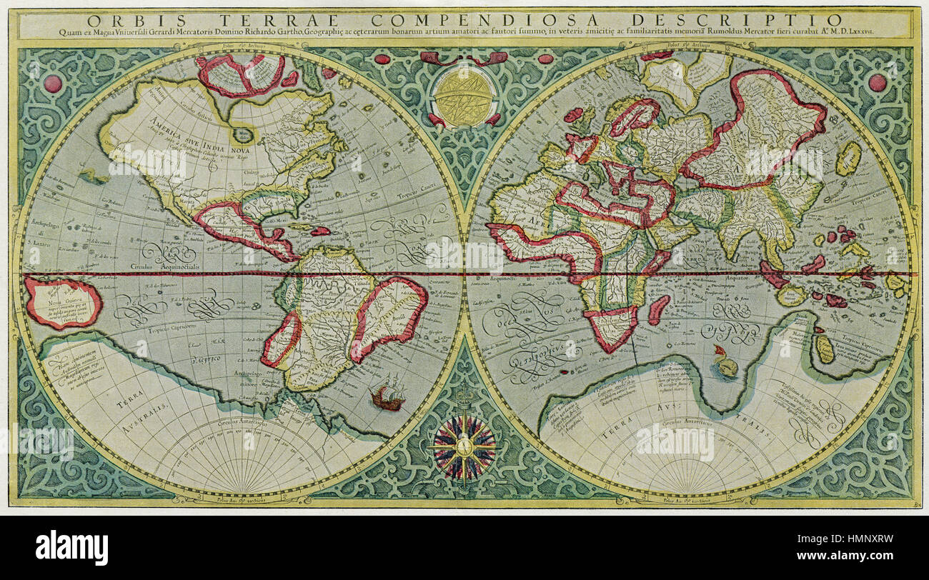 Gerhard Mercator WORLD 1587 TÉLÉCOPIEUR Carte Antique Banque D'Images