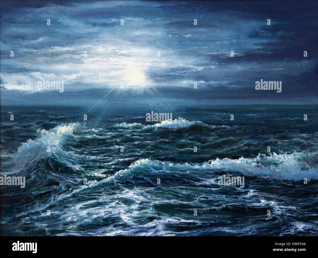 Peinture à l'huile originale montrant des vagues dans l'océan ou sur la mer sur toile. L'impressionnisme moderne, modernisme, marinism Banque D'Images