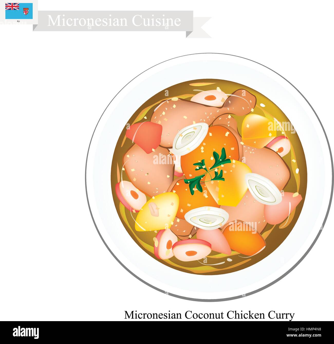 La cuisine de la Micronésie, Illustration de poulet au curry coco traditionnel fait de poulet, pommes de terre, Curry, lait de coco, le gingembre et l'ail. L'un des M Illustration de Vecteur