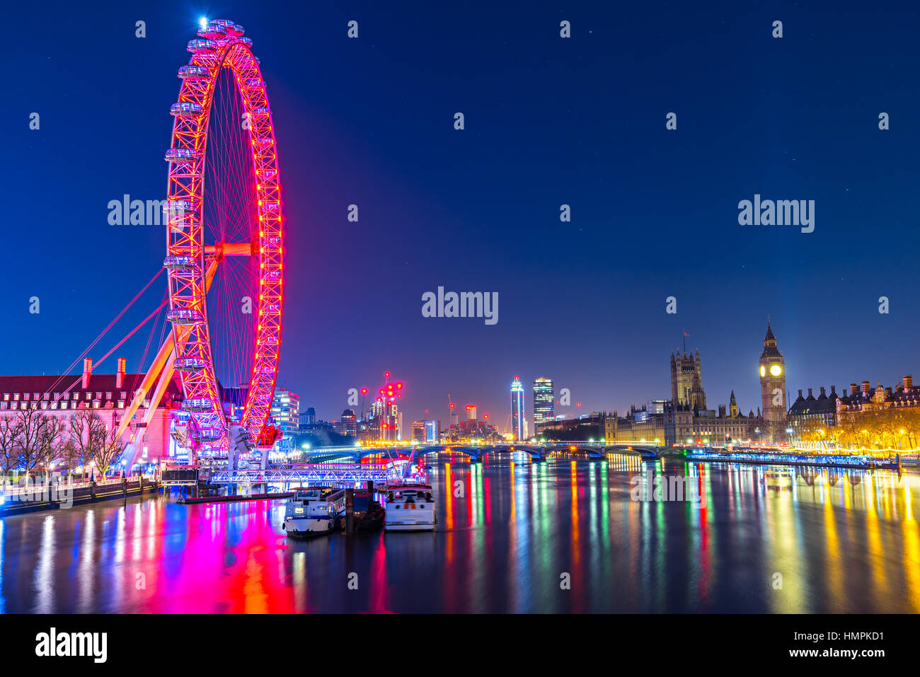 Accès aux Big Ben, de la Maison du Parlement, le pont de Westminster et le London Eye, London, UK Banque D'Images