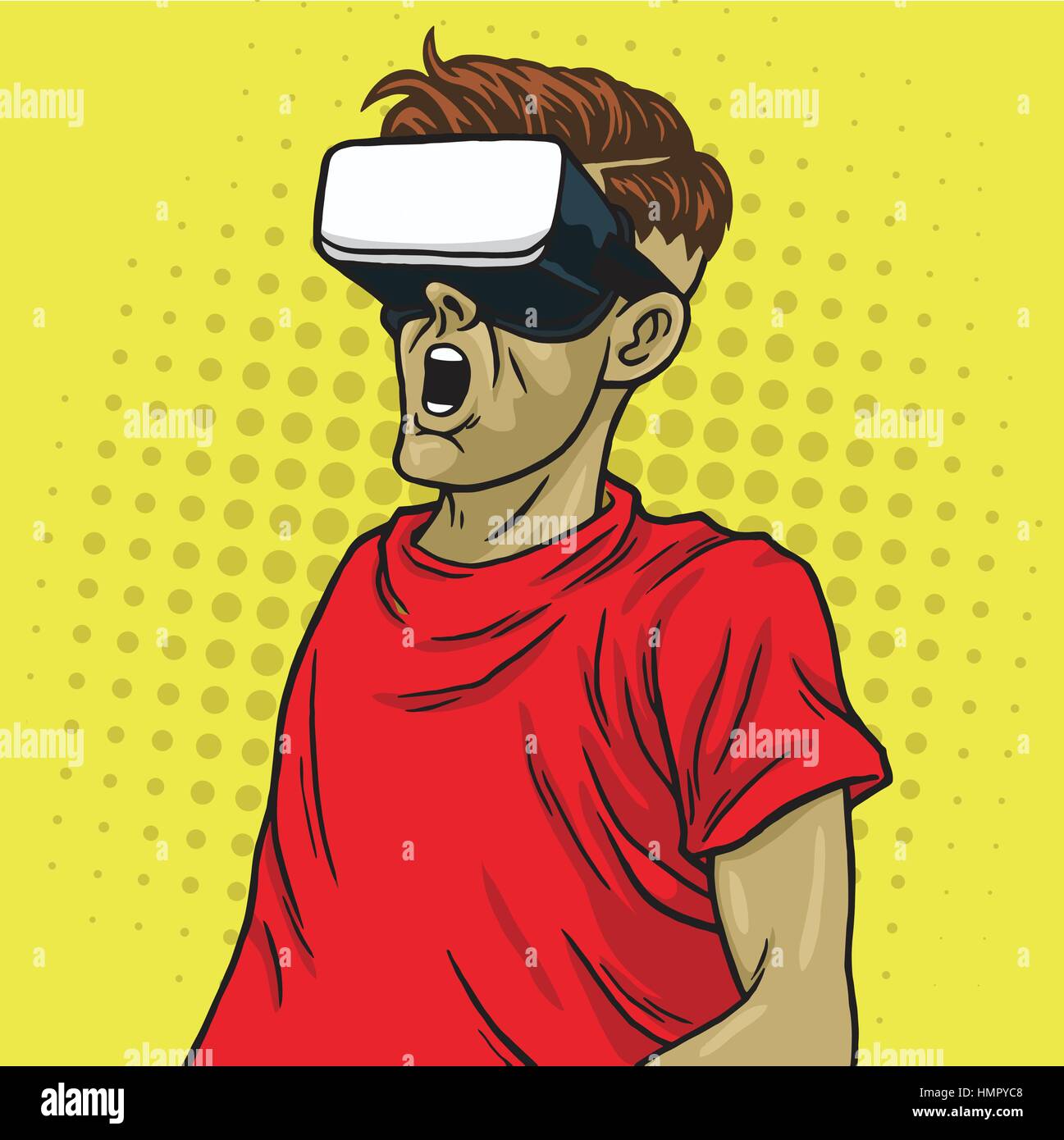 Lunettes lunettes de réalité virtuelle de la science-fiction rétro Pop Art fond jaune Illustration de Vecteur