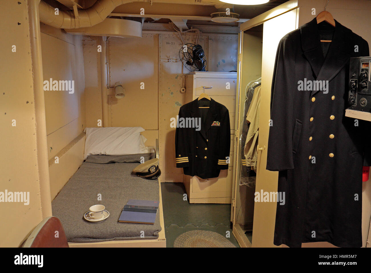 Cabine du Capitaine, USS Cassin Young, Boston National Historical Park, Charlestown Navy Yard, Boston, Massachusetts, United States. Banque D'Images
