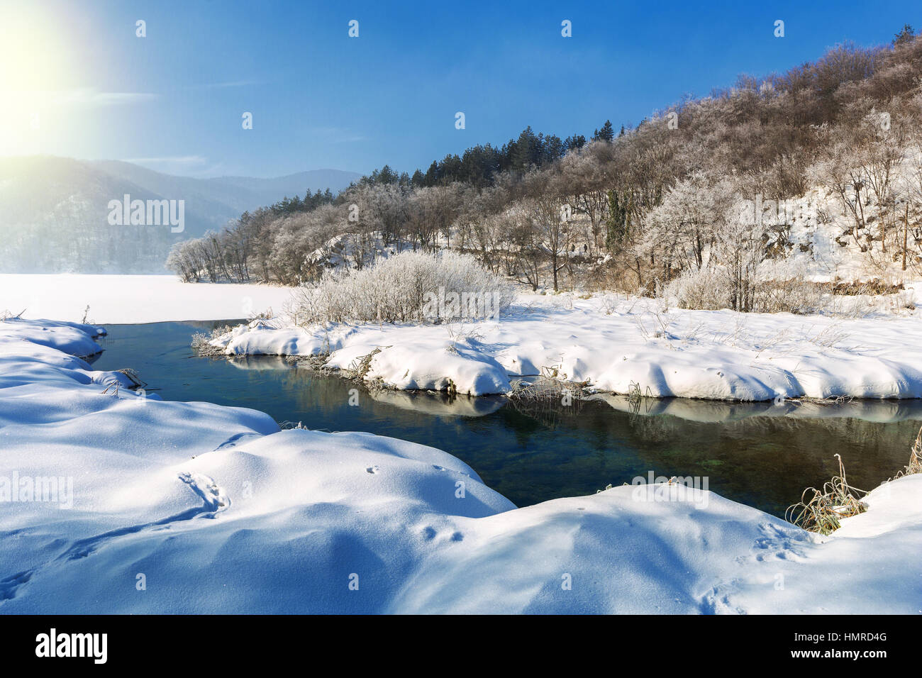 En hiver, les lacs de Plitvice, Croatie, Europe Banque D'Images