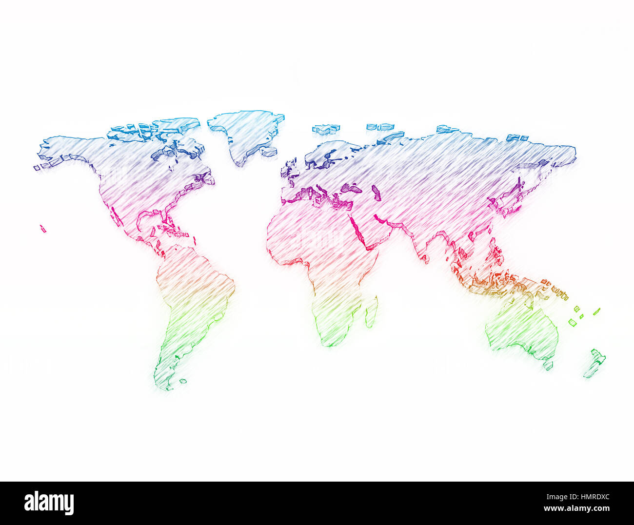 World Map 3D multi couleur crayon Banque D'Images