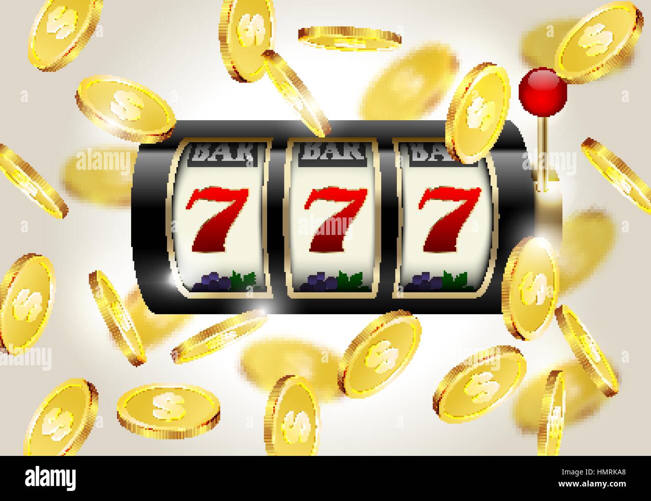 Machine à sous avec sept chanceux et tomber des pièces d'or. Winner Casino Illustration de Vecteur