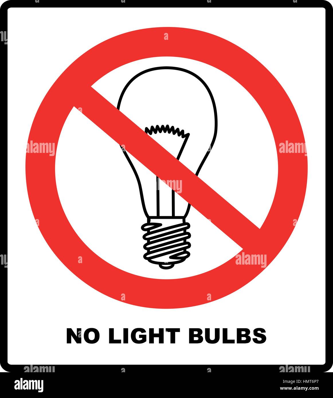 Non, l'interdiction ou de panneaux d'arrêt. Lumière lampe d'icônes. Ampoule de lampe fluorescente de symboles. L'économie d'énergie. Interdiction des symboles rouge interdit. Vector Illustration de Vecteur