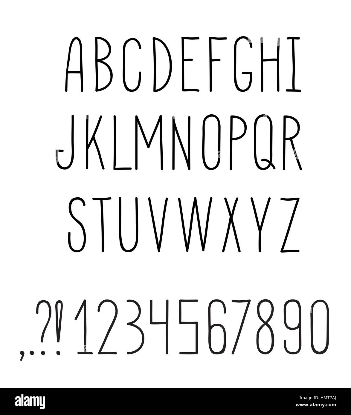 Alphabet latin. grunge line police décorative. alphabetand hipsters dessiné caractères lettre chiffres Illustration de Vecteur