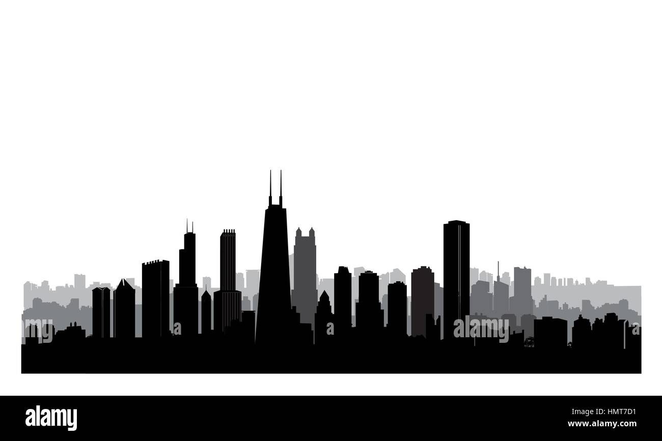 Les bâtiments de la ville de Chicago silhouette. usa paysage urbain. american cityscape avec repères. voyages usa skyline arrière-plan. Illustration de Vecteur