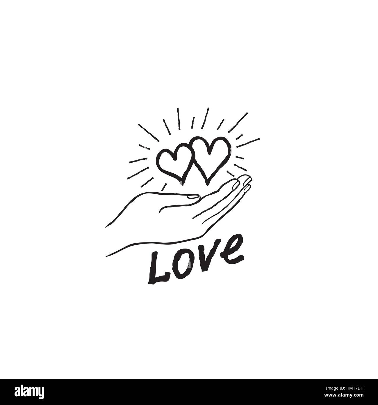 Deux coeur dans l'amour dans votre main. Icône de famille solide. Sauver l'amour concept Illustration de Vecteur