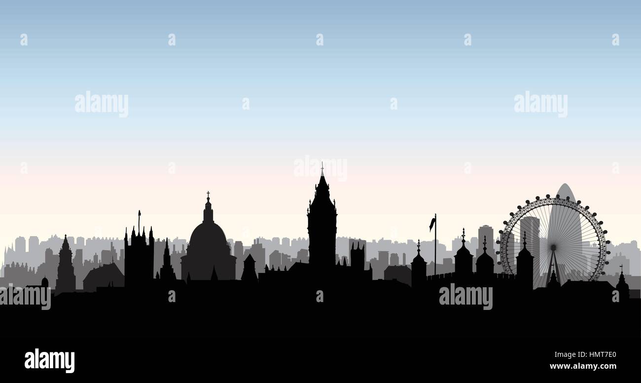 Les bâtiments de la ville de Londres sur silhouette ciel du matin. anglais. paysage urbain paysage urbain de Londres avec repères. travel horizon Royaume-Uni arrière-plan. Illustration de Vecteur