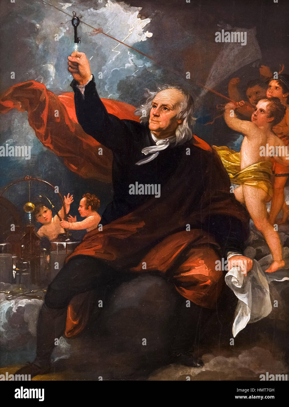 Benjamin Franklin l'électricité Dessin du ciel par Benjamin West, huile sur ardoise, c.1816. Banque D'Images