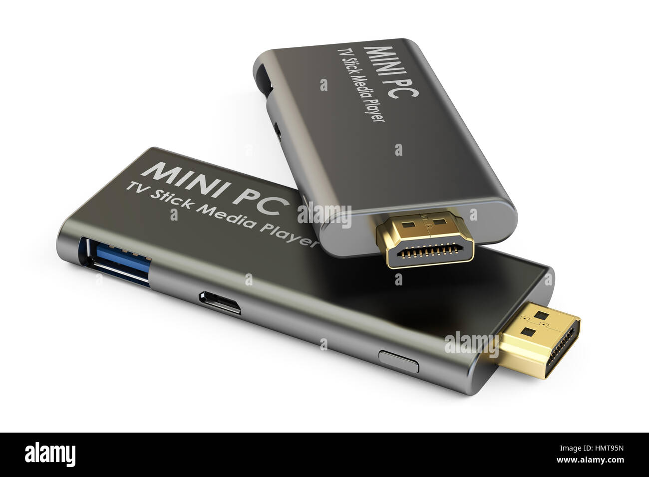Mini Dongle PC TV Stick, rendu 3D isolé sur fond blanc Banque D'Images