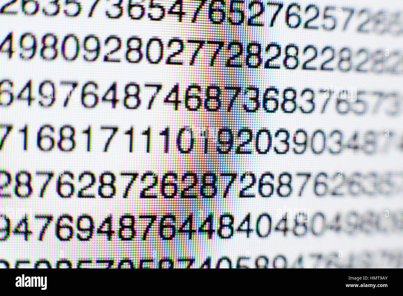 Des chiffres sur l'écran d'un ordinateur thèmes de numéros de codage de texte données Banque D'Images