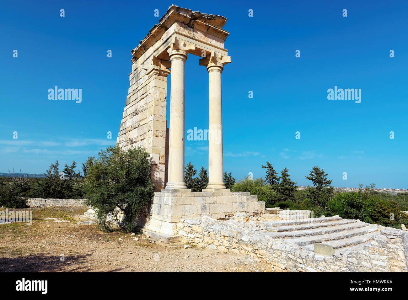 Ruines du sanctuaire d'Apollon Hylates à Kourion - principaux centres religieux de Chypre antique et l'un des plus populaires lieu touristique Banque D'Images