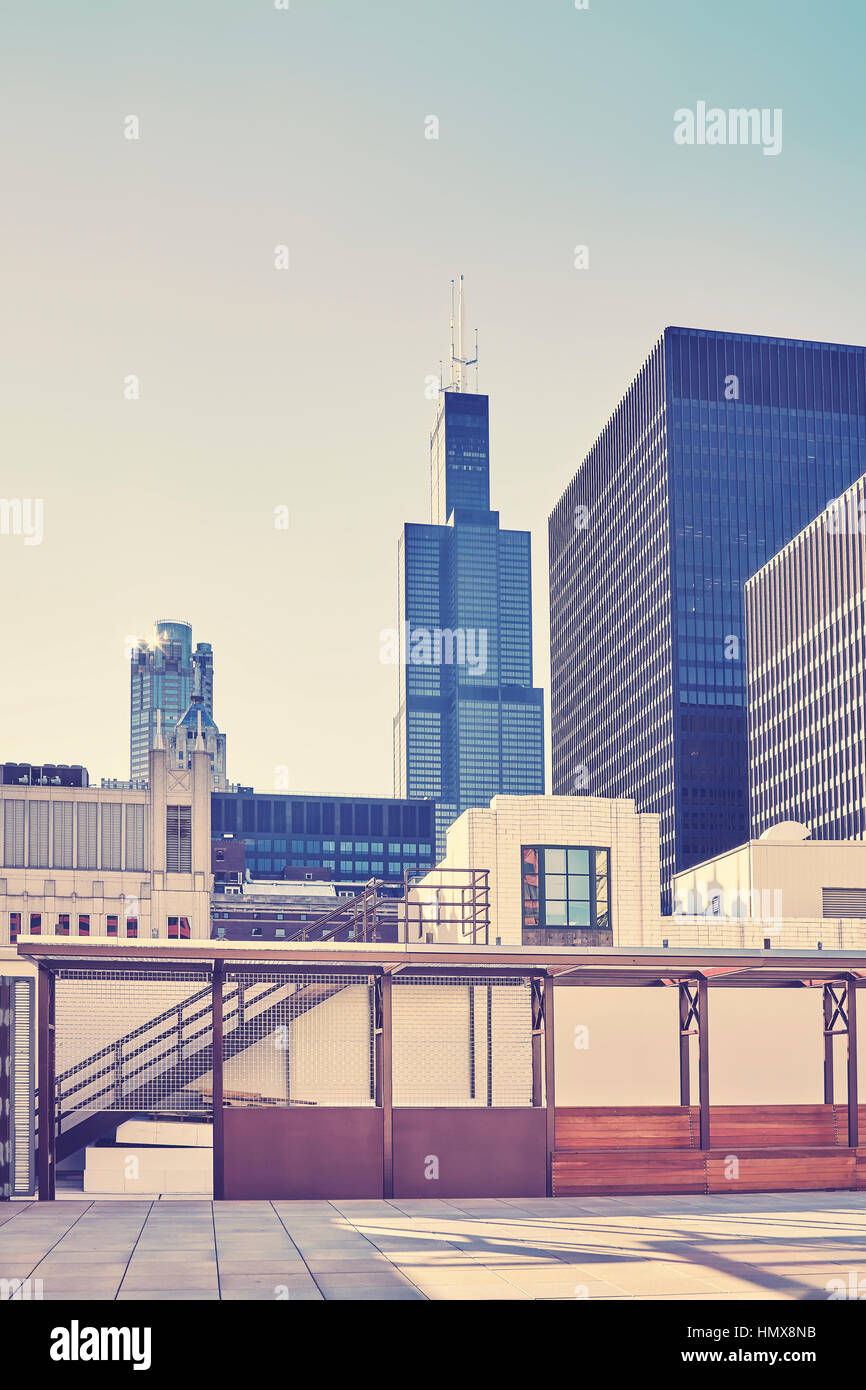 Les tons de couleur rétro photo du centre-ville de Chicago, Illinois, USA. Banque D'Images