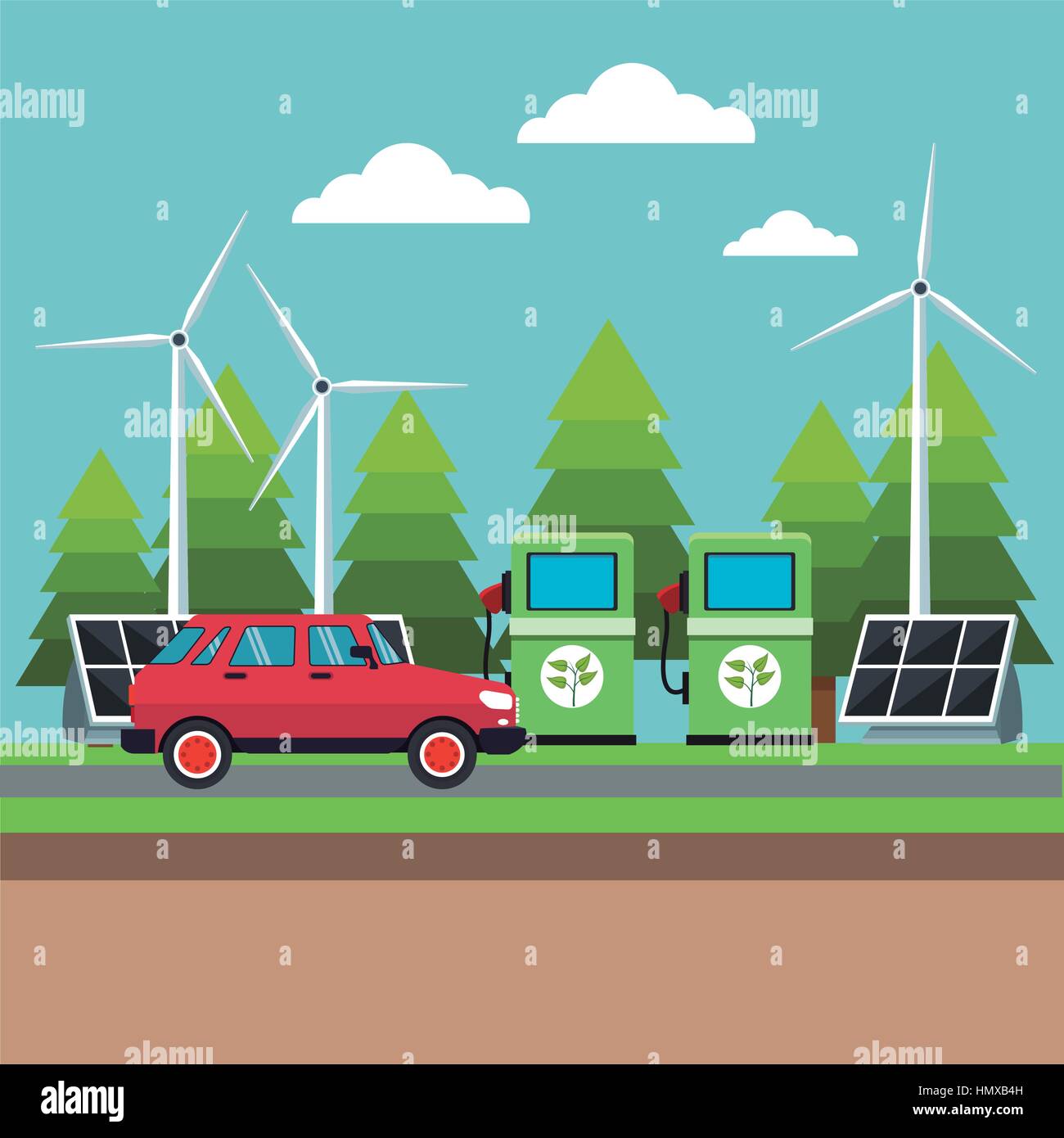 Panneau de l'essence à la pompe éolienne solaire énergie alternative éolienne Illustration de Vecteur