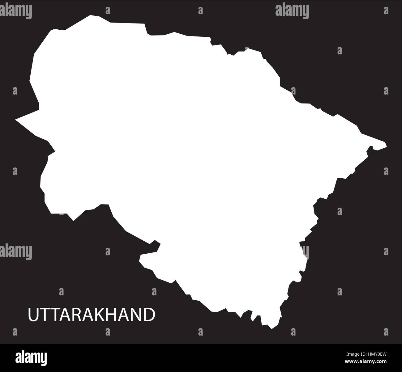 Carte Inde Uttarakhand silhouette inversé noir Illustration de Vecteur