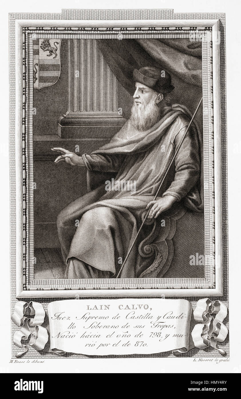 Laín Calvo, c.798 - c.870. Le juge espagnol de Castille. Après une gravure dans Retratos de Los Españoles Ilustres, publié à Madrid, 1791 Banque D'Images