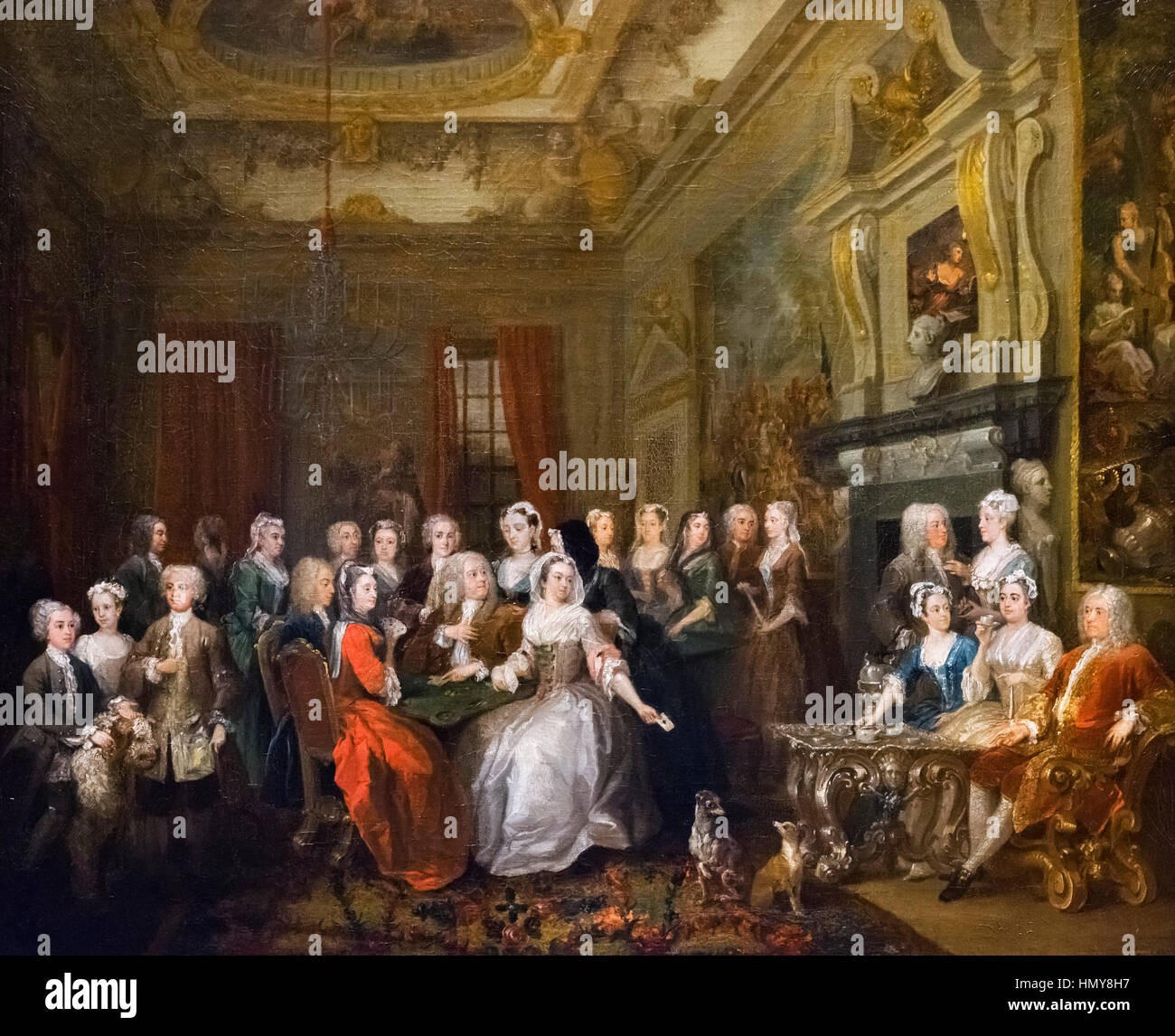 Hogarth painting. 'Assemblée générale à Wanstead House' par William Hogarth (1697-1764), huile sur toile, c.1728-31. La peinture montre Lord et Lady Castlemaine célébrant leur 25e anniversaire de mariage avec famille et amis Banque D'Images