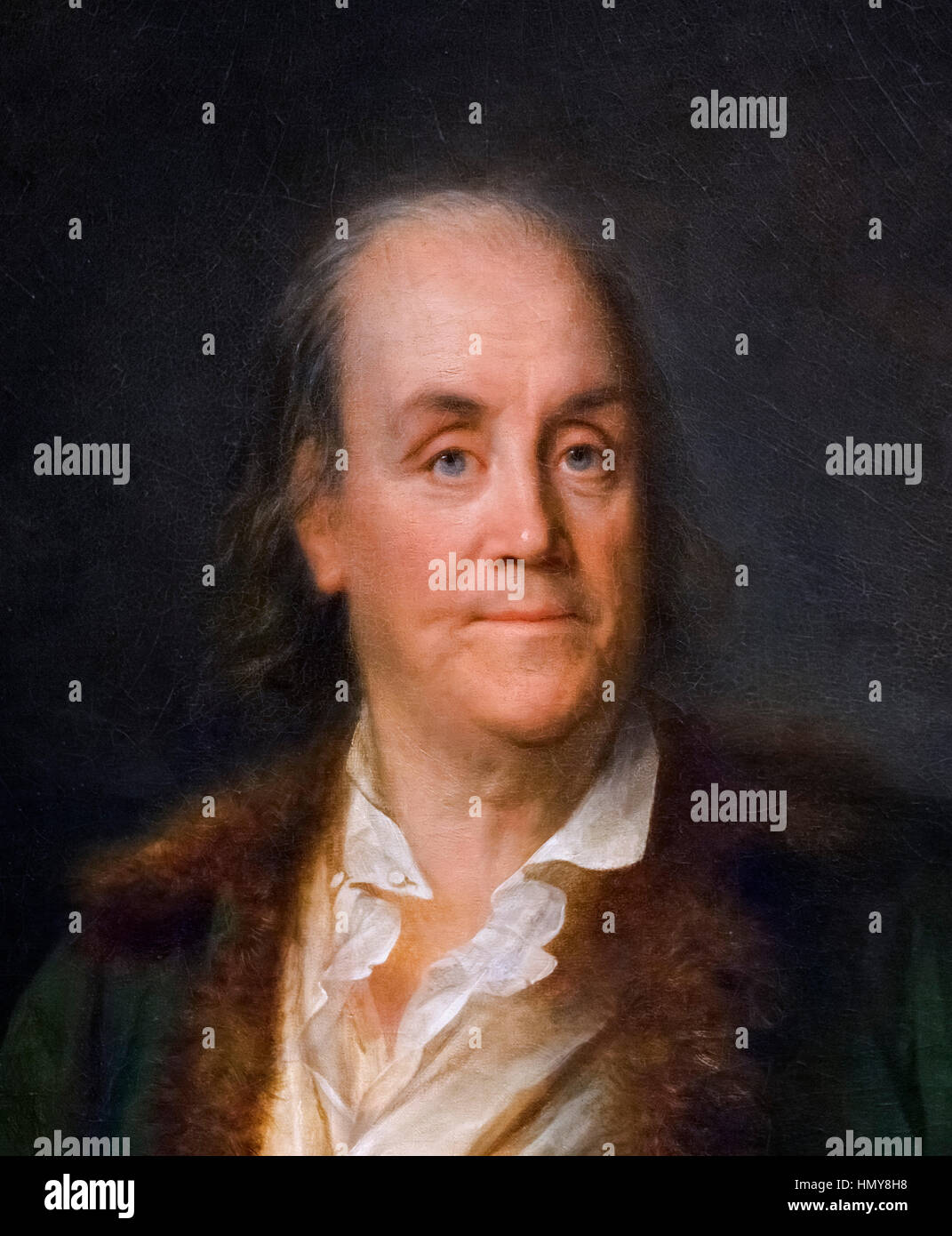 Benjamin Franklin, portrait par Anne-Rosalie Filleul Bocquet, huile sur toile, c.1778/9. Détail d'une grande peinture, HMY8HB Banque D'Images