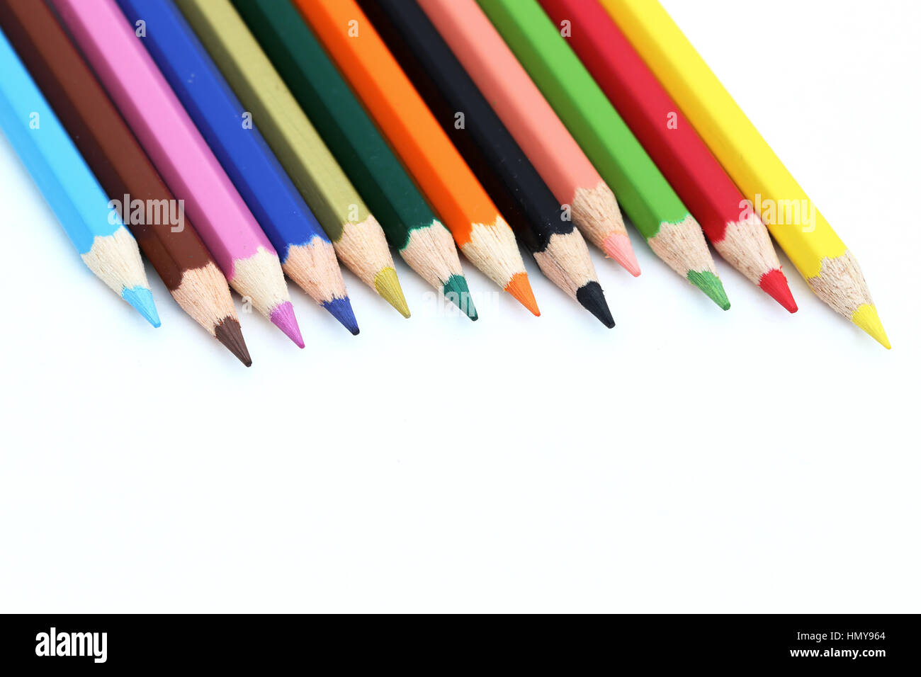 Close up of colour pencils against white background Banque D'Images