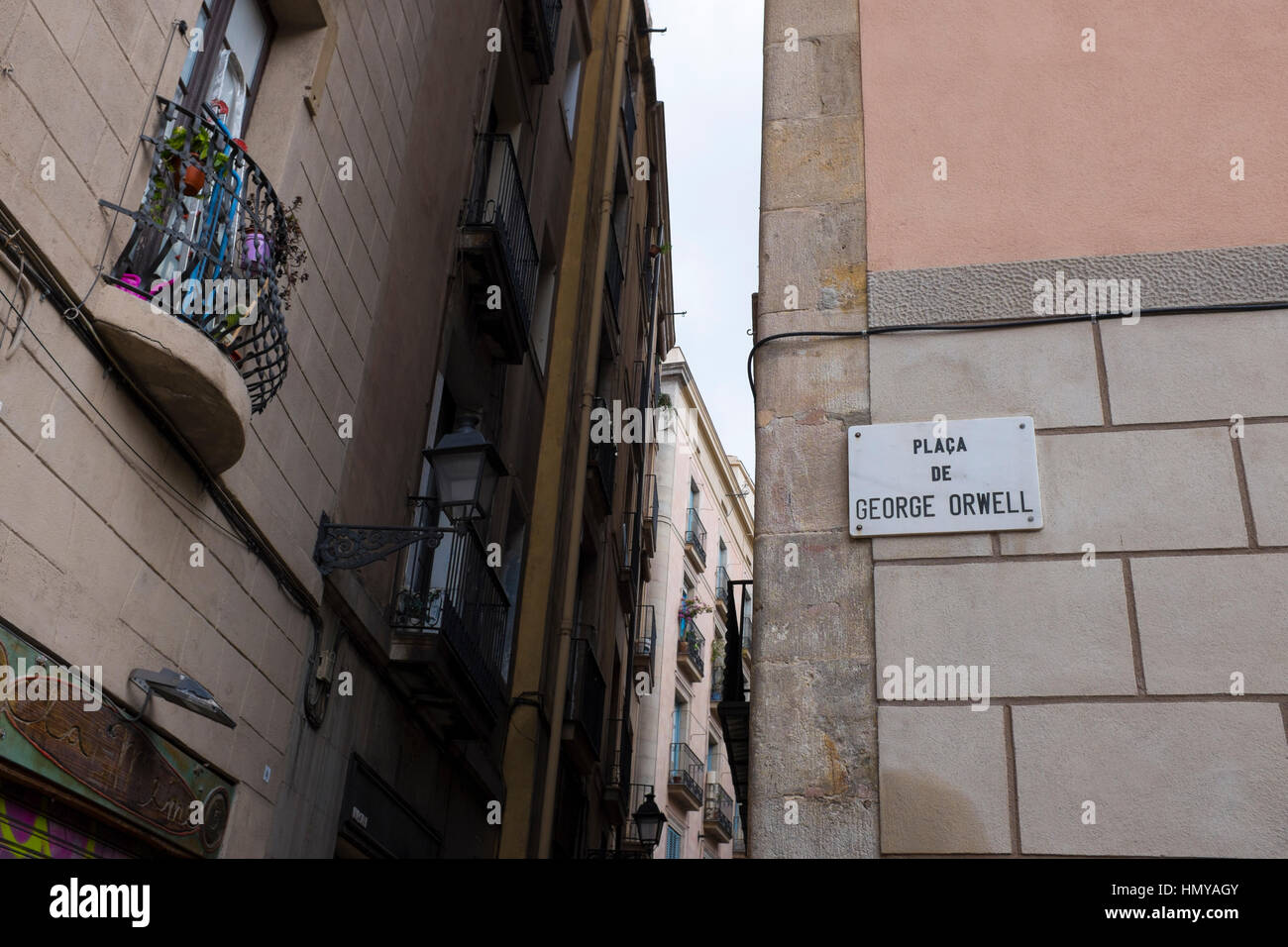 Placa de George Orwell, Barcelone, nommé en mars 1996 pour l'écrivain anglais d'Hommage à la Catalogne. Ironiquement, c'est la première place de la ville Banque D'Images