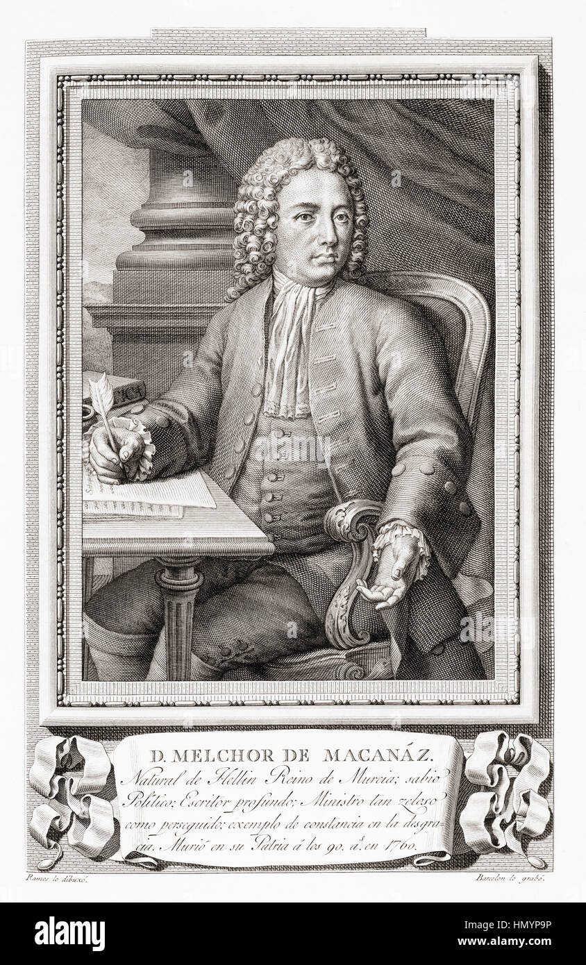 Melchor Rafael de Macanaz, 1670 - 1760. Écrivain politique et intellectuel espagnol. Après une gravure dans Retratos de Los Españoles Ilustres, publié à Madrid, 1791 Banque D'Images