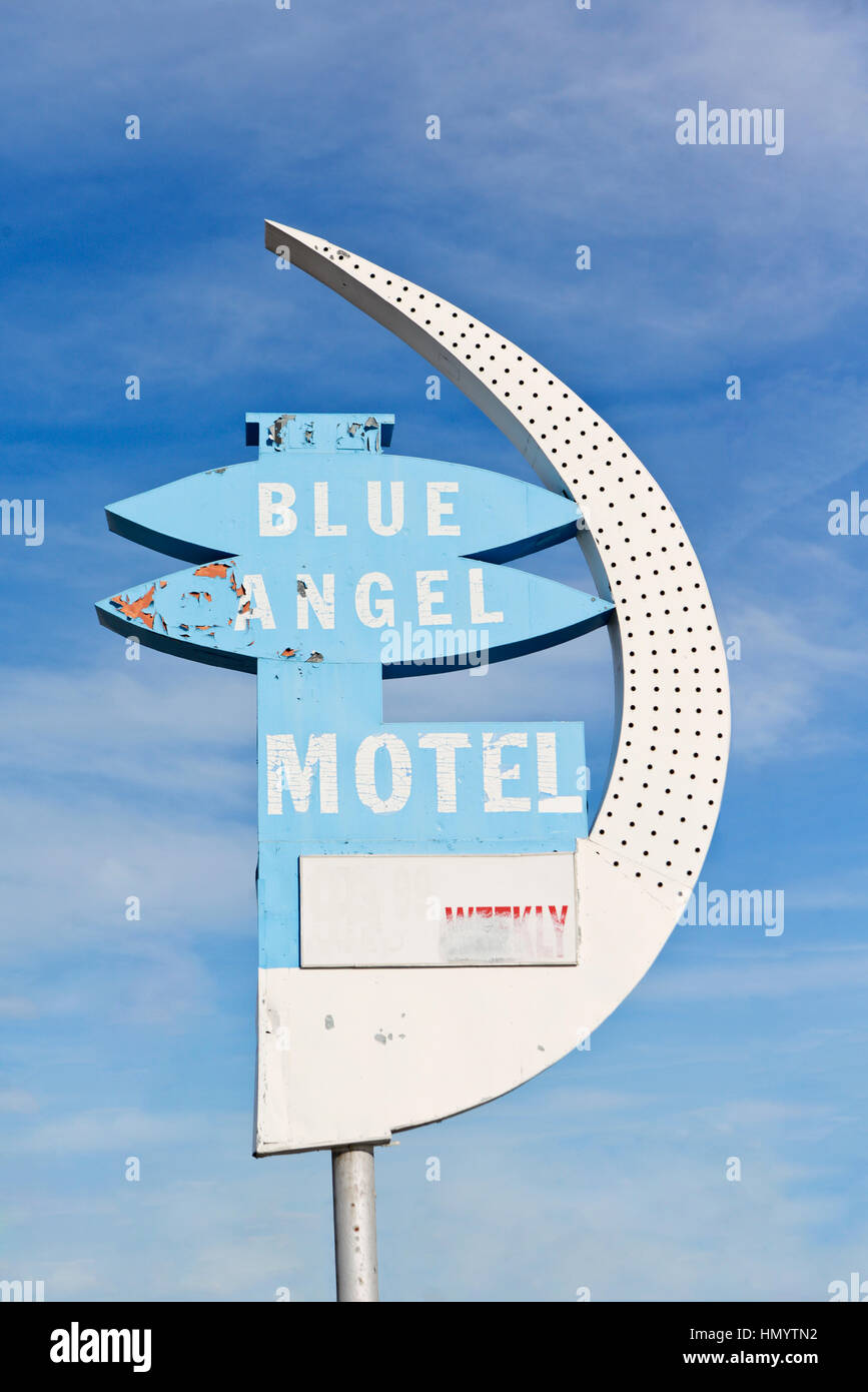 Le Blue Angel Motel Sign in old Las Vegas, 'L'ange de Sin City" Banque D'Images