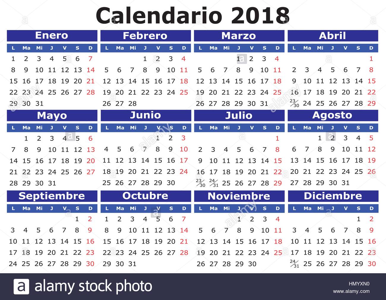 18 Calendrier Du Vecteur En Espagnol Facile Pour Editer Et D Appliquer Calendario 18 Image Vectorielle Stock Alamy