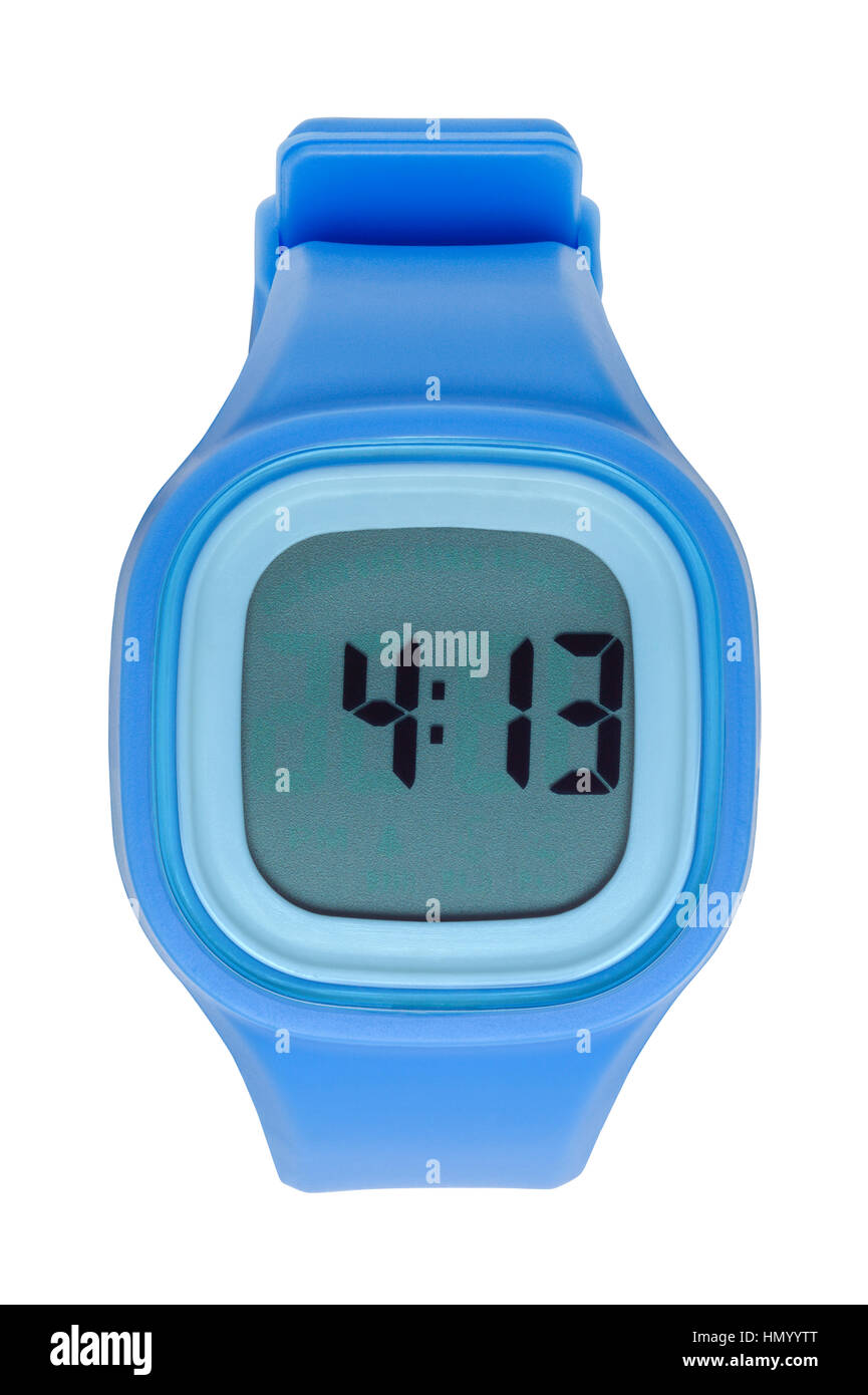 New Blue Digital Watch Découper sur blanc. Banque D'Images