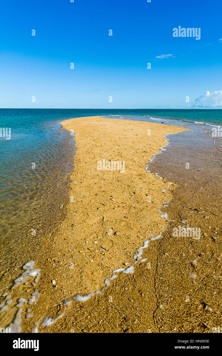 La marée montante avale une petite île de Sable. Banque D'Images