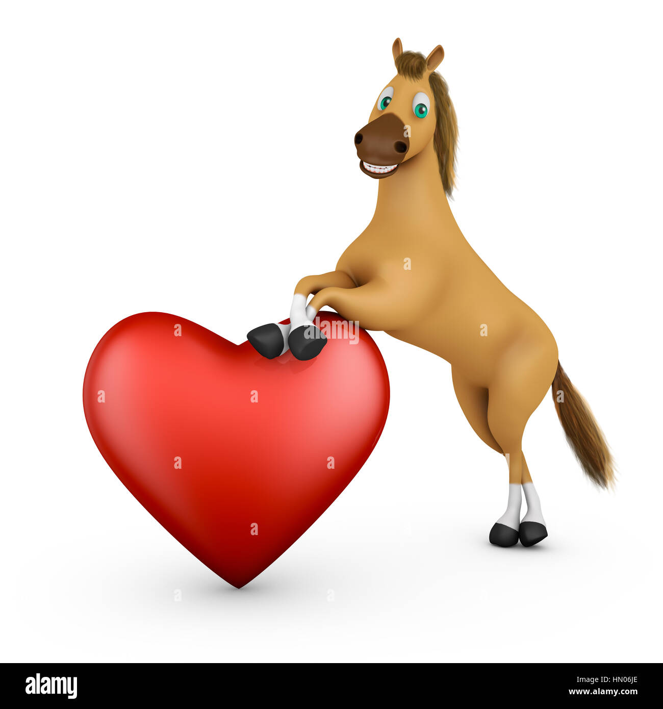 Funny horse à côté d'un cœur rouge. Le rendu 3d. Banque D'Images