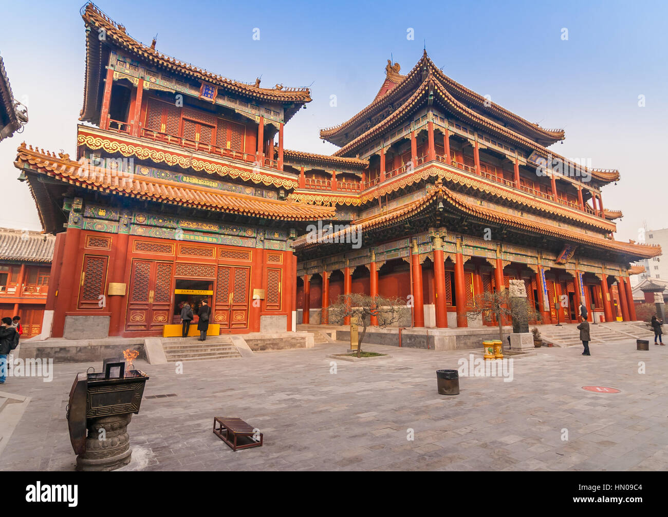 La principale de builings Yonghegong Lama temple complexe à Beijing, Chine Banque D'Images