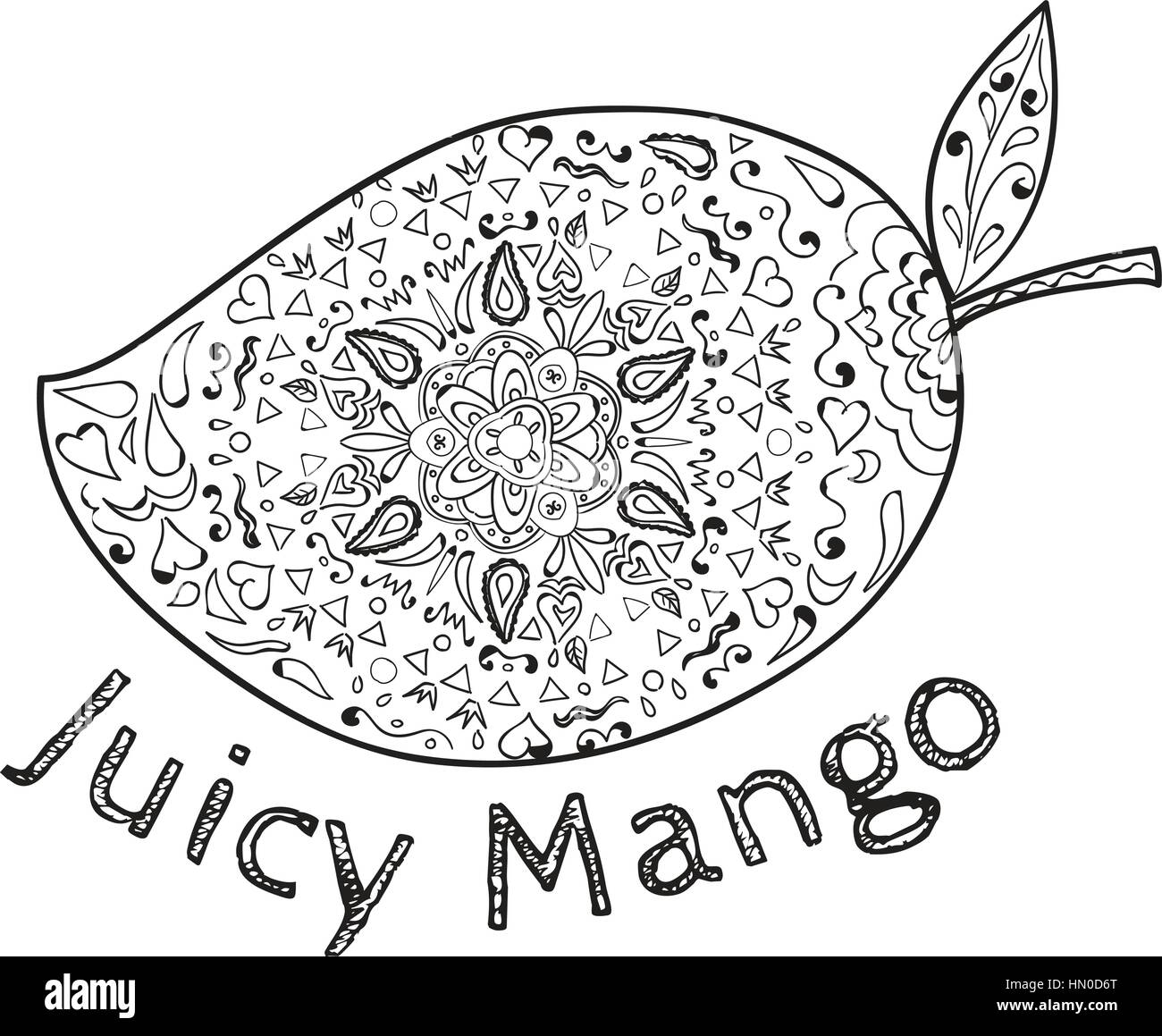 Illustration de style Mandala une mangue, un fruit juteux pierre tropical drupes appartenant au genre Mangifera situé sur fond blanc avec l'isolé Illustration de Vecteur