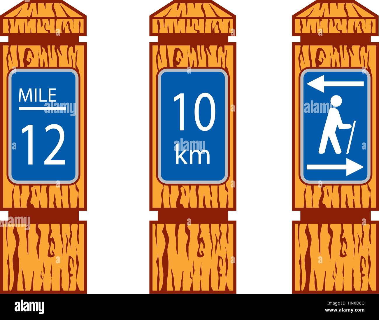 Illustration montrant un repère mille signes comme enseignes de bois, on peut voir le long d'un sentier de randonnée le bivouac situé sur fond blanc isolé fait en ret Illustration de Vecteur