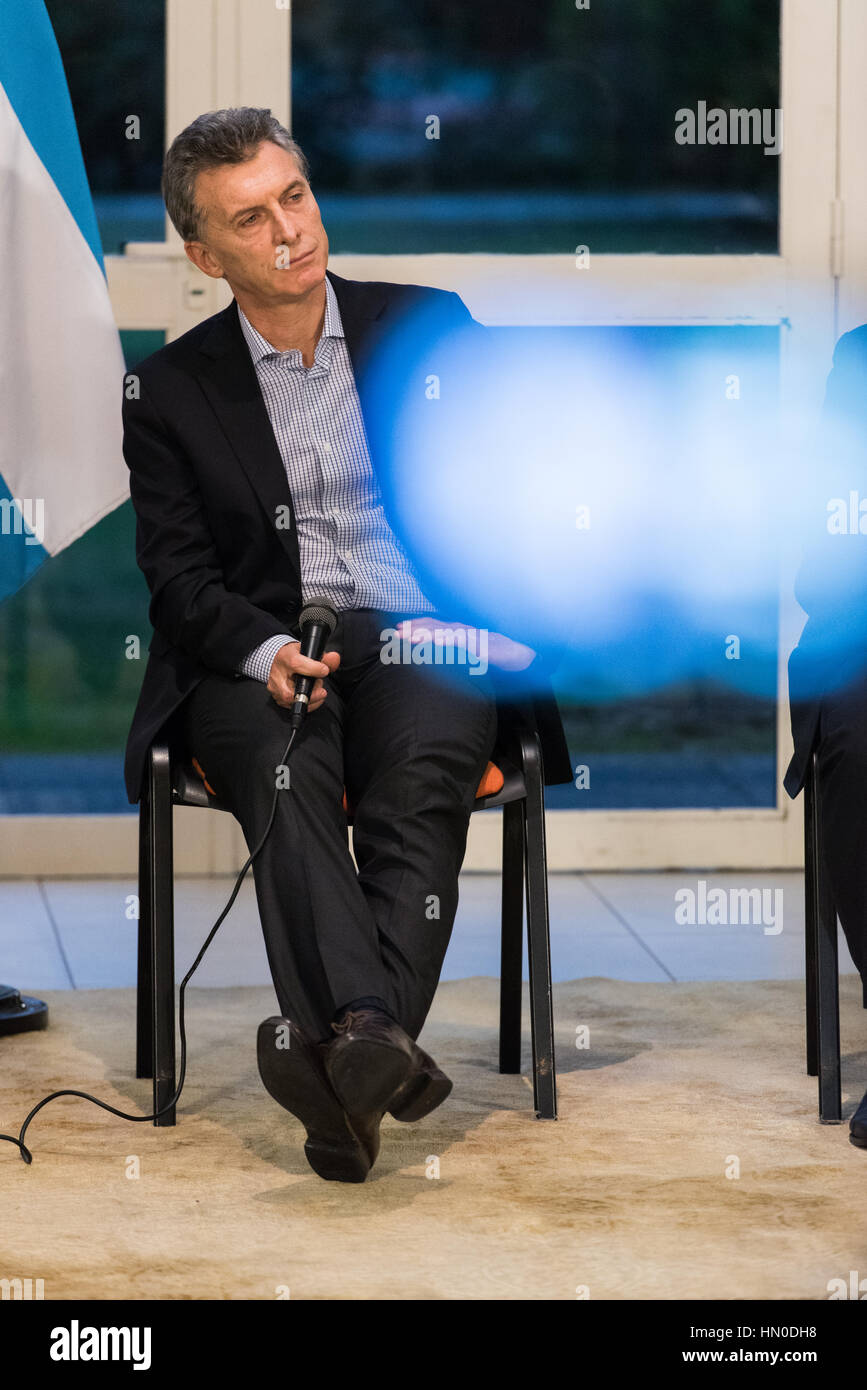 Olivos, Argentine - 6 mai 2016 : Président de l'ARGENTINE Mauricio Macri lors d'une conférence de presse pour la presse étrangère dans la Quinta de Olivos. Banque D'Images