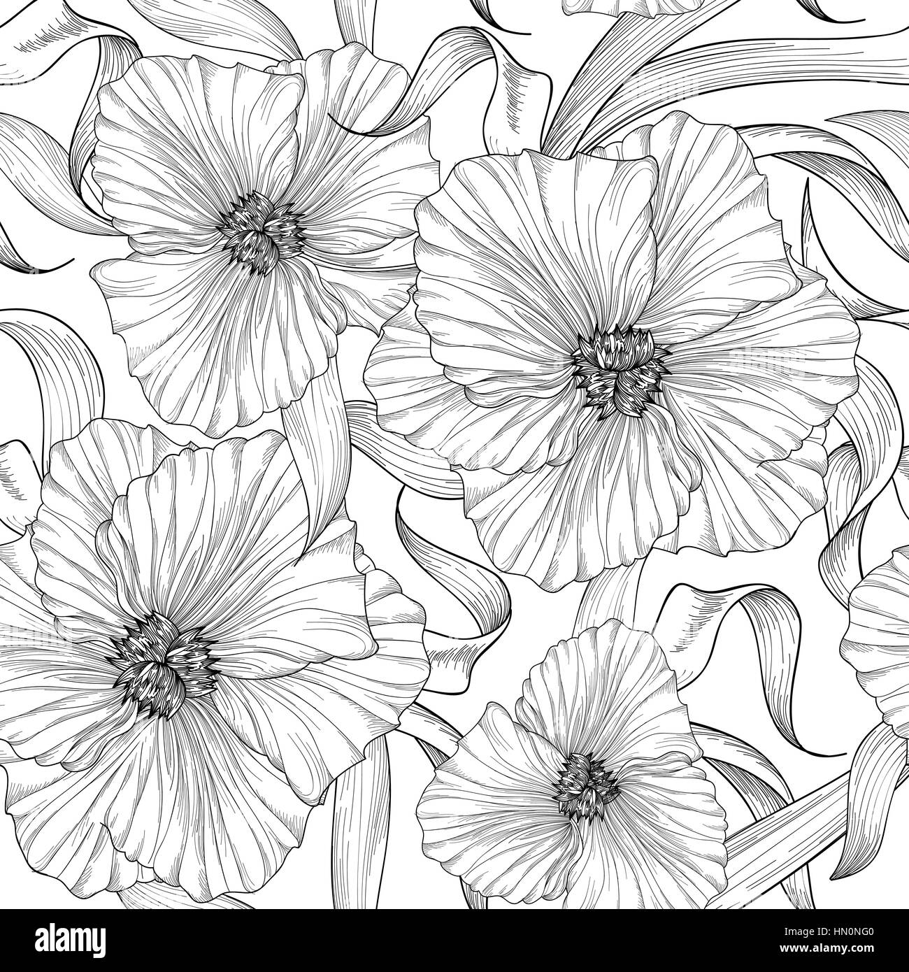 Gravure transparente floral pattern. fleur. gravure seamless texture avec dahlia fleurs wallpaper sol carrelé s'épanouir. Illustration de Vecteur