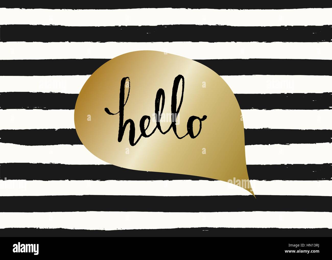 La typographie moderne et mignon La Saint-Valentin modèle de carte de vœux. Bulle d'or avec la main les lettres texte Bonjour sur noir et blanc s Illustration de Vecteur