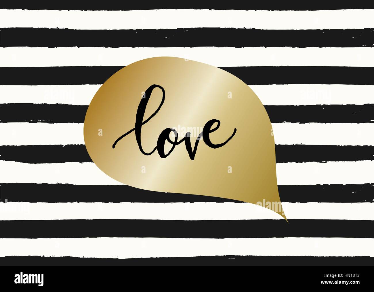 La typographie moderne et mignon La Saint-Valentin modèle de carte de vœux. Bulle d'or avec la main les lettres texte Love sur noir et blanc st Illustration de Vecteur