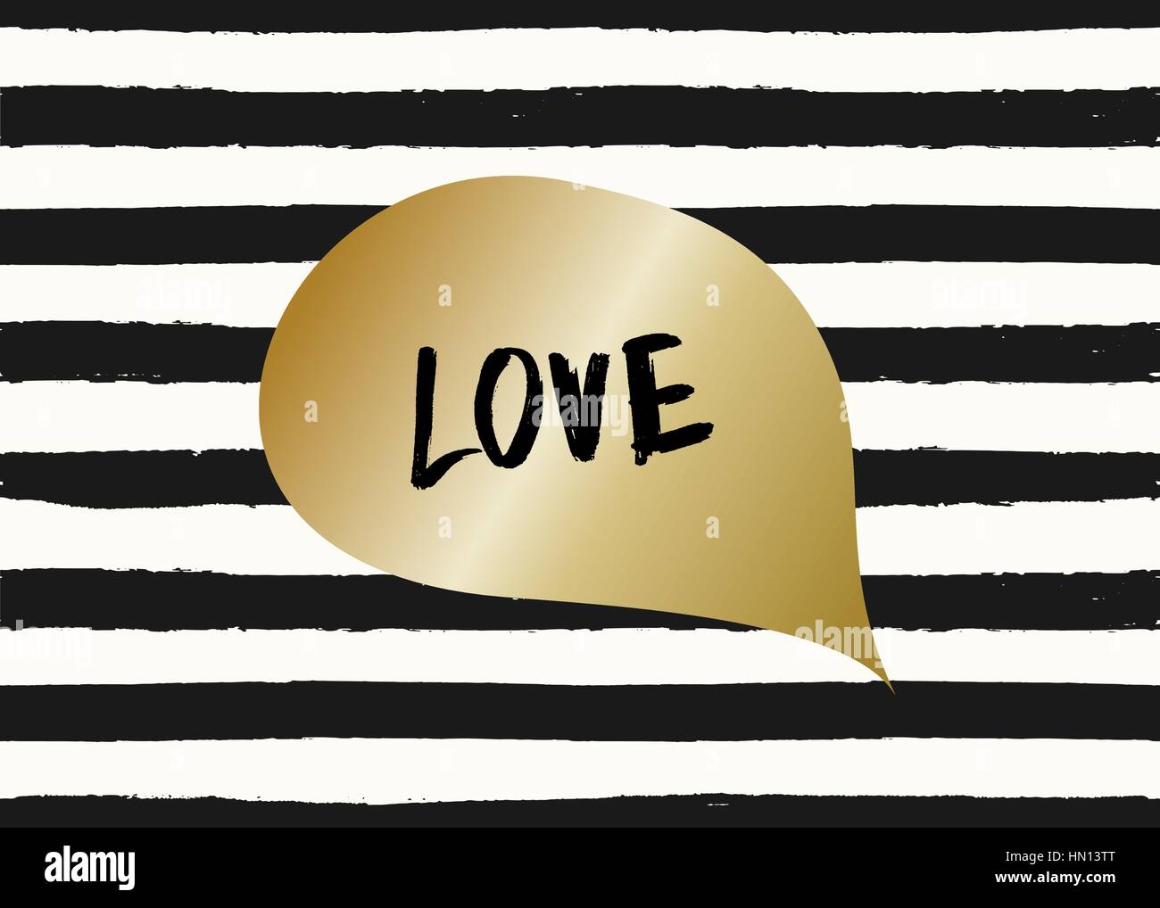 La typographie moderne et mignon La Saint-Valentin modèle de carte de vœux. Bulle d'or avec la main les lettres texte Love sur noir et blanc st Illustration de Vecteur