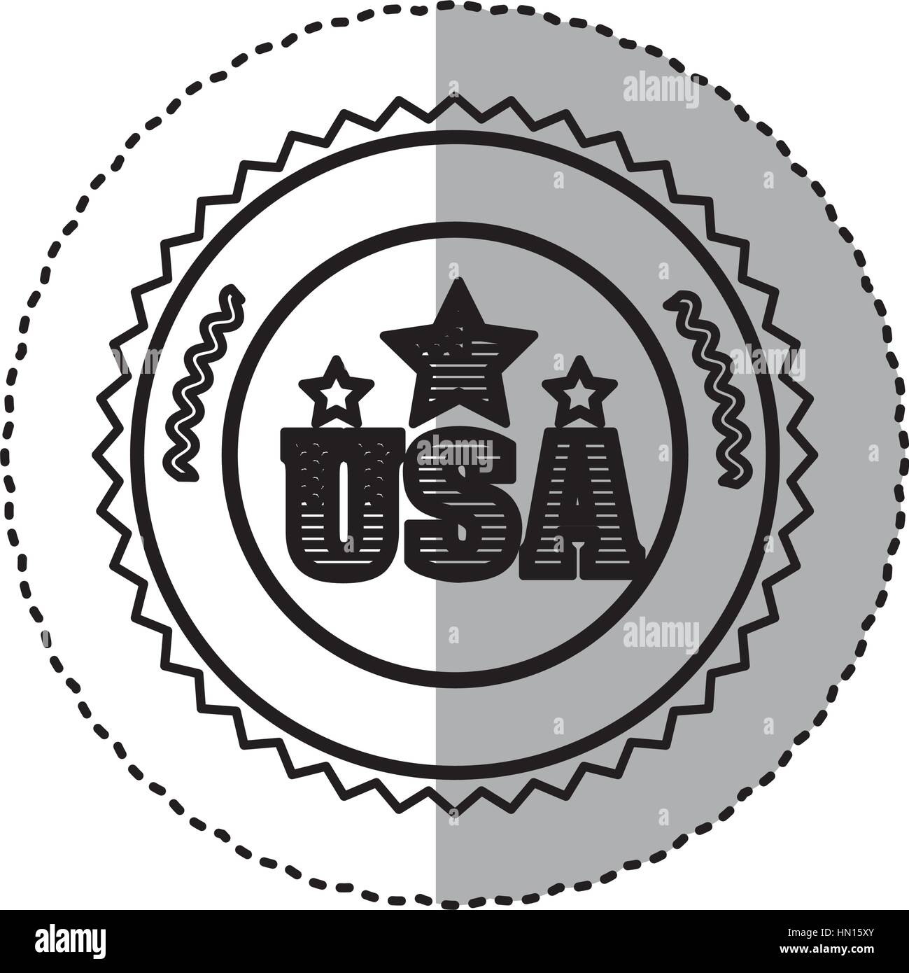 Sticker silhouette monochrome avec des lettres U S A et star dans cadre rond Illustration de Vecteur