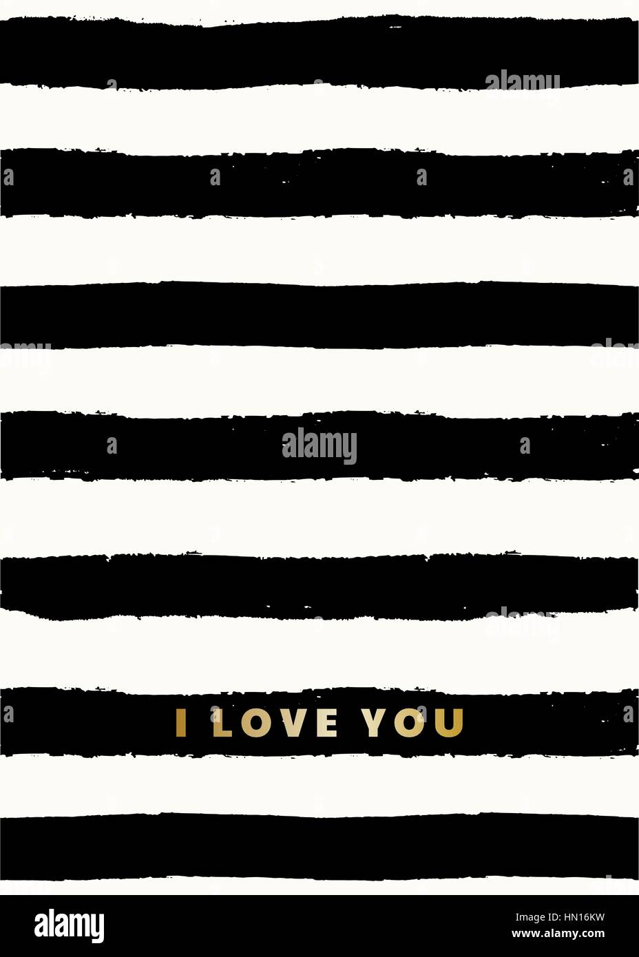 La typographie moderne et mignon La Saint-Valentin modèle de carte de vœux. Je t'aime texte à Golden sur les bandes noires et blanches. Illustration de Vecteur
