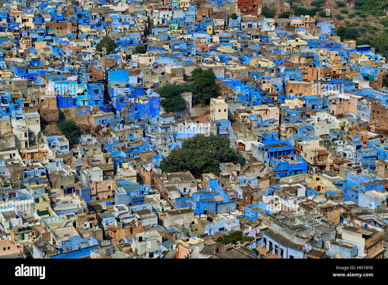 Vue aérienne de maisons de couleur bleu Jodhpur, Rajasthan, India Banque D'Images