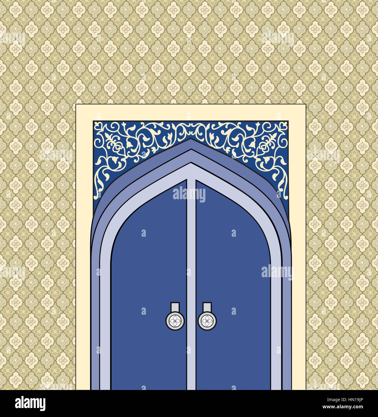 Porte en arabe style architectural. arche de pierre à motifs avec porte  fermée. la conception islamique de la porte de la mosquée de l'accueil  oriental. fond seamle Image Vectorielle Stock - Alamy